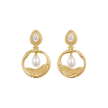 Amber Lollipop Luminous Bamboo Collection Pearl Earrings Women's