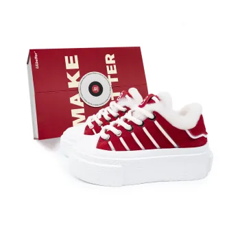 Lilbetter Christmas Red Collection Lightweight Coverage Low Top Furry Skateboard Shoes Women's