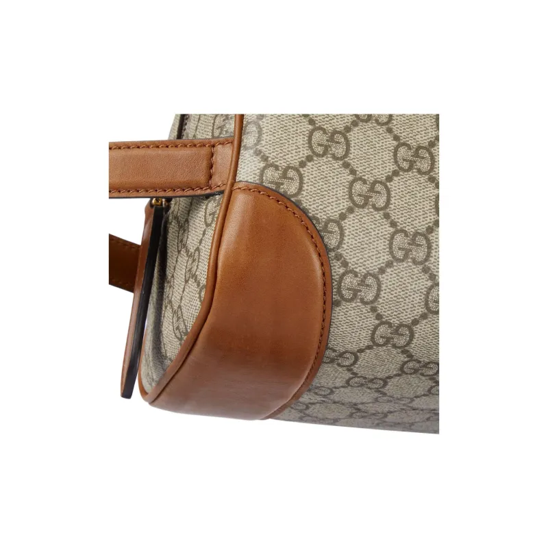 GUCCI GG Emblem Leather Toiletry Bag Medium Size Men's Beige & Dark Brown-6