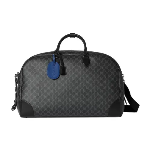 GUCCI GG Emblem Monogram Coated Fabric Travel Bag Large Size Men's Black