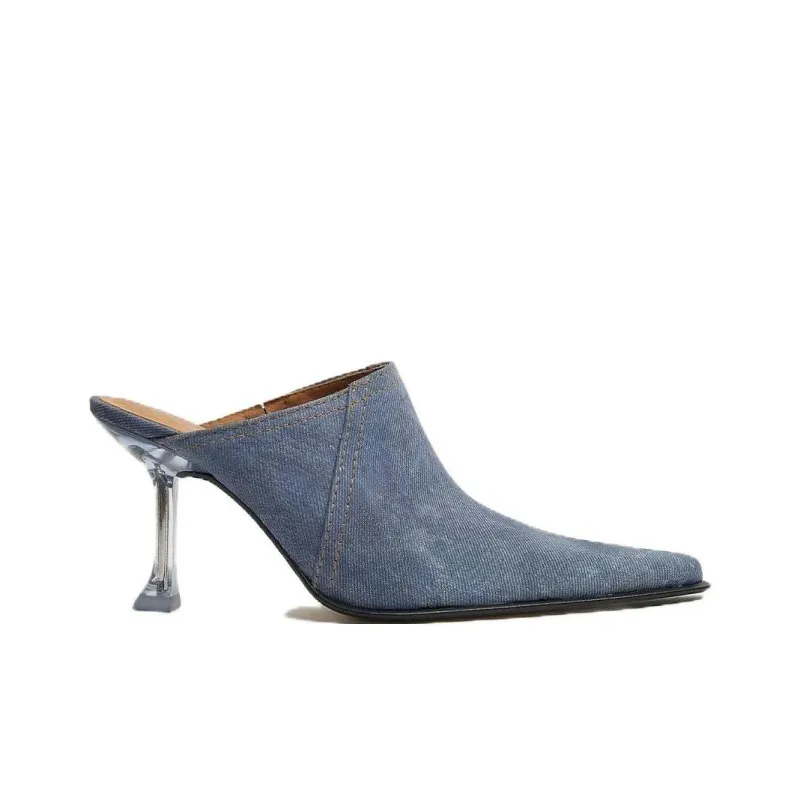 MIISTA Closed Toe Slippers 9cm Women's Blue-1