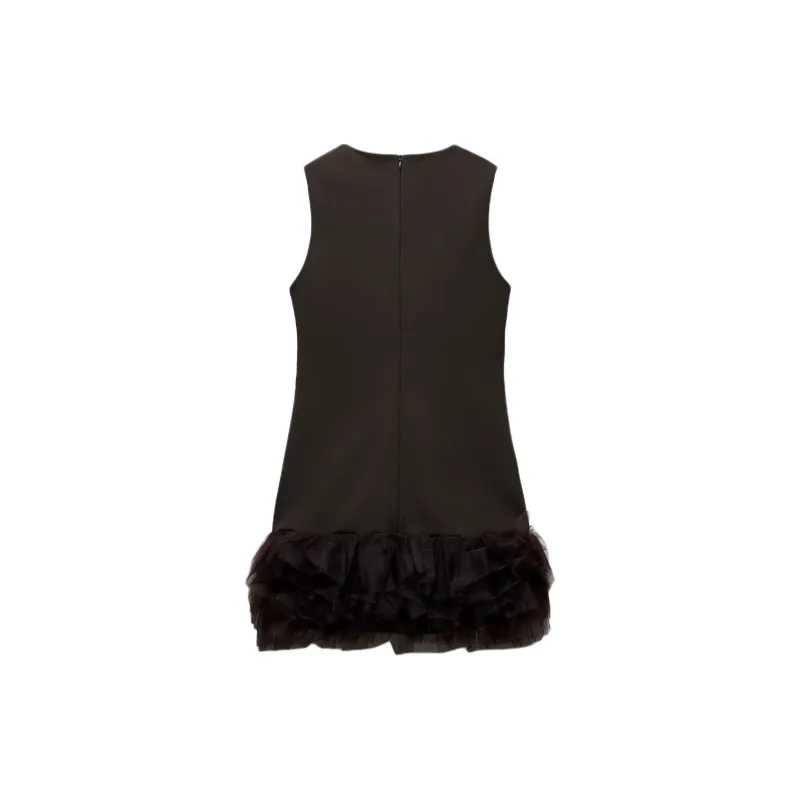 ZARA Trf Sleeveless Dress Women's Dark Brown-1