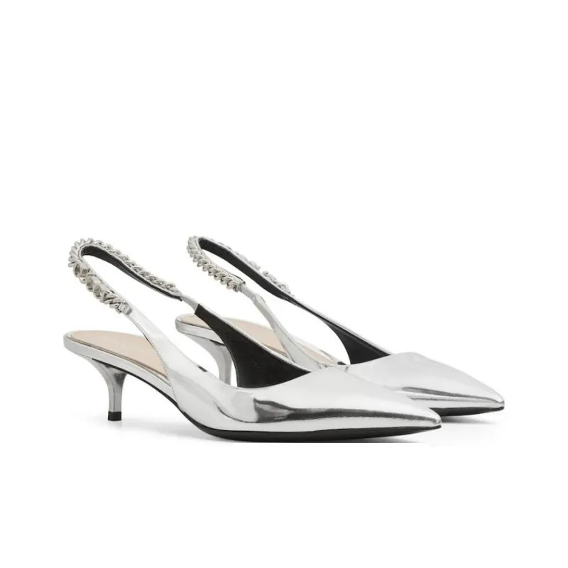 GUCCI Signoria Slim Heel High Heels 4.5cm Women's Silver-2