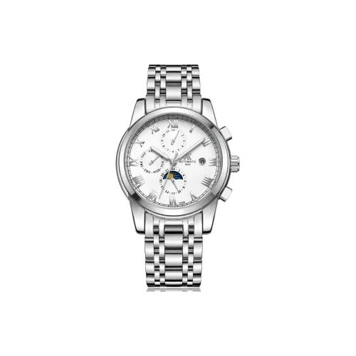 WSK Mechanical Movement Stainless Steel Watchband Men's Watches White Dial