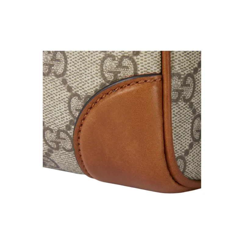 GUCCI GG Emblem Leather Toiletry Bag Medium Size Men's Beige & Dark Brown-5