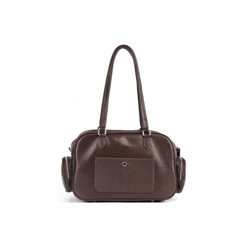 YOCAMU Sheepskin Handbag Women's Coffee/Black-3