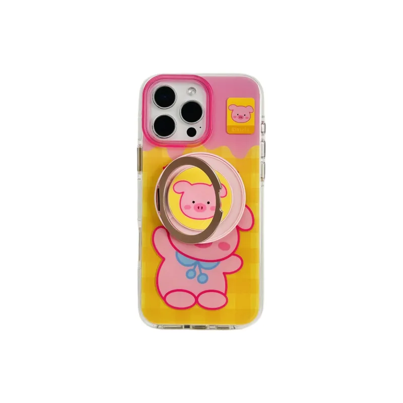 Wei Xin Acrylic Material Pink Pig Magnetic Stand Phone Cases Compatible With IPhone 16/15 Pro Max/Apple 13/14 Pro/Max-1