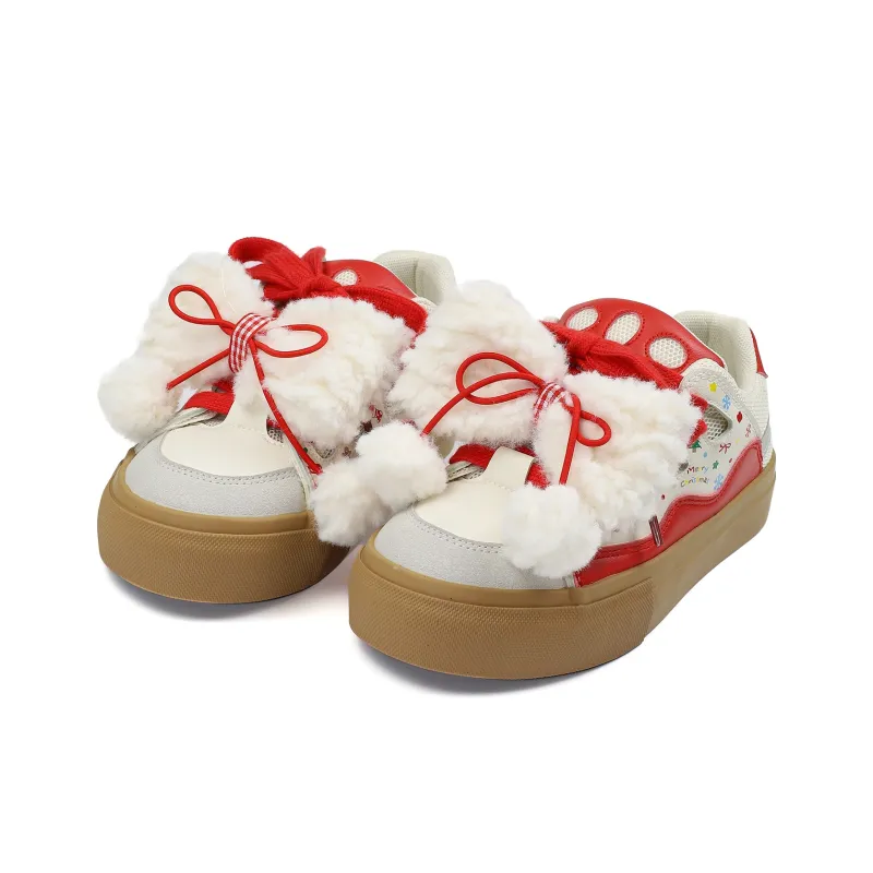 B10CROWN Anti Slip And Wear Resistant Lightweight Low Top Skateboard Shoes Women's Christmas Red-3