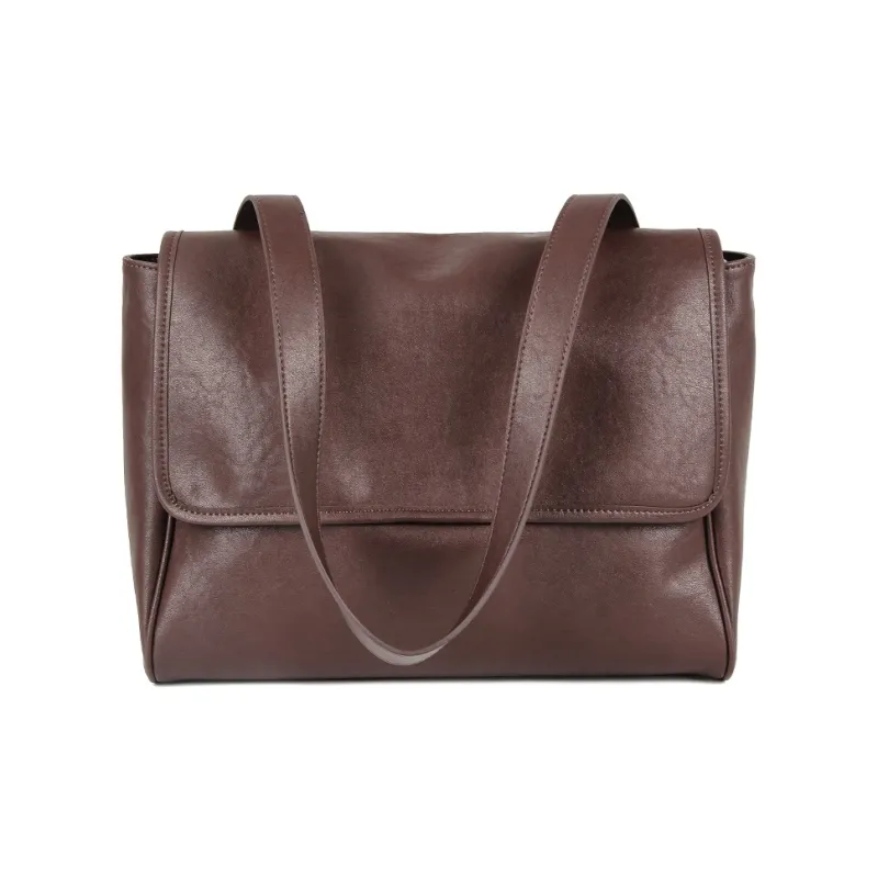 YOCAMU Vegetable Tanned Cow Leather Shoulder Bag Women's Coffee/Black-0