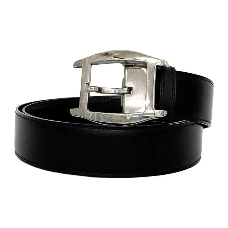 CARTIER Calfskin Leather Belts Men's Black Width: 3CM-1