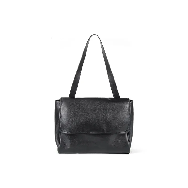 YOCAMU Vegetable Tanned Cow Leather Shoulder Bag Women's Coffee/Black-7