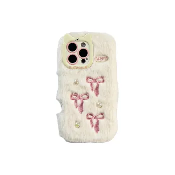 Wei Xin Plush Material Plush Pearl Bowknot Phone Cases Compatible With IPhone 16/15 Pro Max/Apple 13/14 Pro/Max