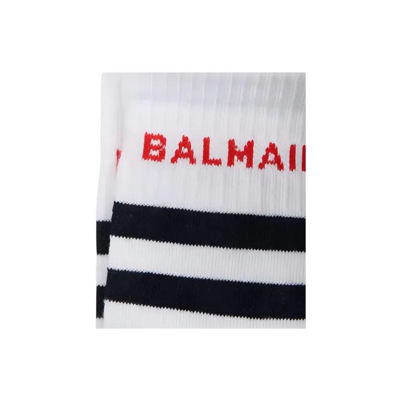 BALMAIN SS24 Mid Calf Socks Men's White-1