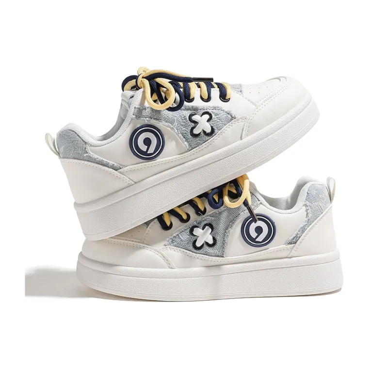 HUANQIU Wear Resistant Lightweight And Balanced Low Top Skateboard Shoes Women's White Blue-2