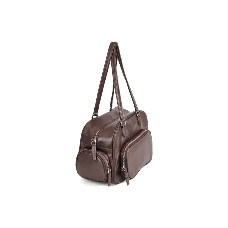 YOCAMU Sheepskin Handbag Women's Coffee/Black-1
