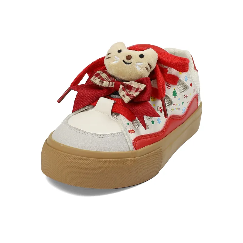B10CROWN Anti Slip And Wear Resistant Breathable Low Top Skateboard Shoes Women's Christmas Red-2