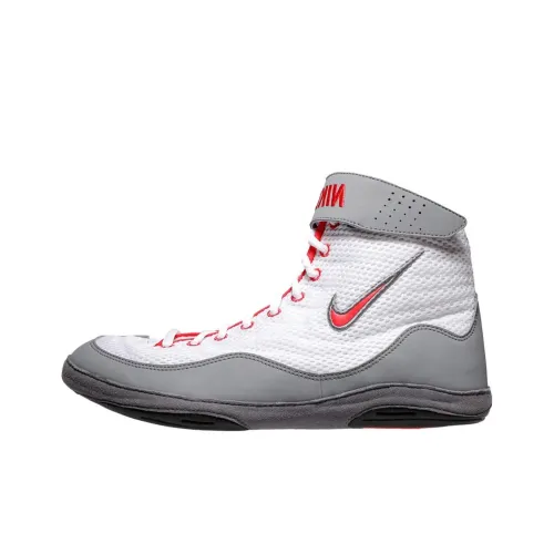 Nike Inflict Anti Slip Wear Resistant High Top Training Shoes Men's White Gray Red