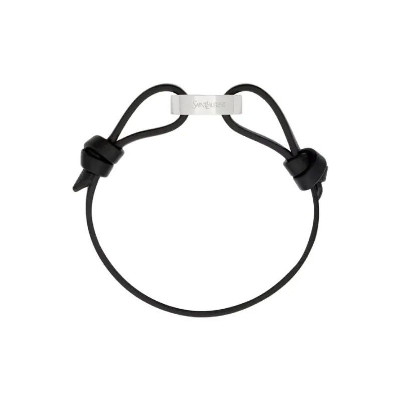 SAINT LAURENT Nappa Leather, Sterling Silver Bracelets Unisex Black-1