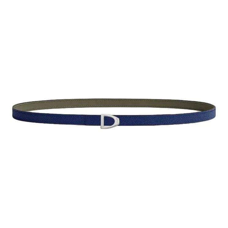 HERMES Calfskin Leather Belts Women's Green Verona/Sapphire Width 1.3cm-1