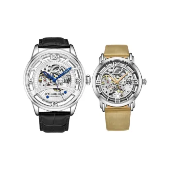 STUHRLING Wrist Watch Automatic Mechanical Movement Leather Watch Bands Cut Out Dial Unisex