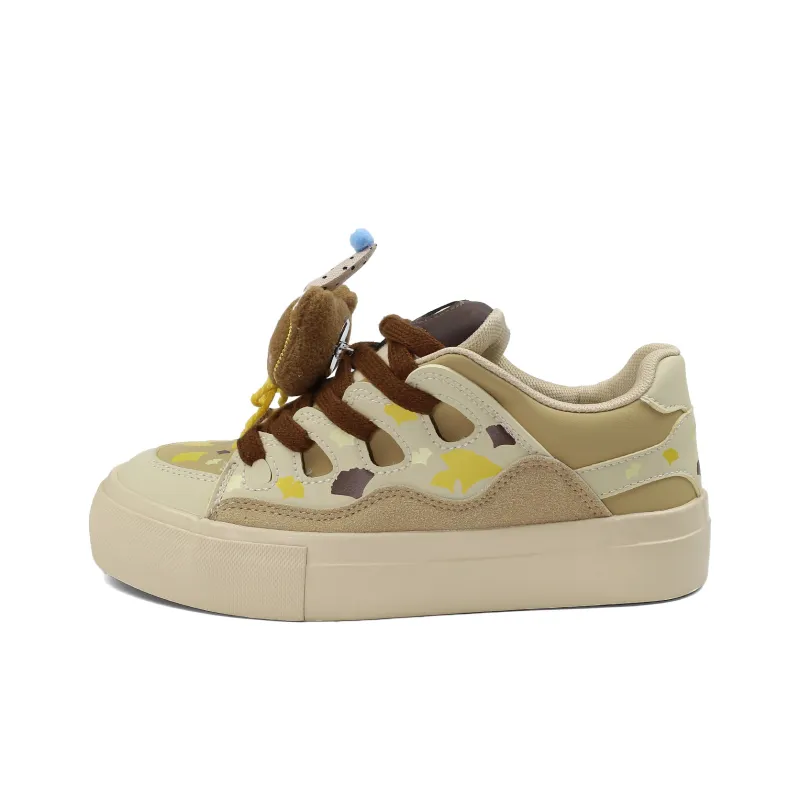 B10CROWN Anti Slip And Wear Resistant Breathable Low Top Skateboard Shoes Women's Silver Apricot-0