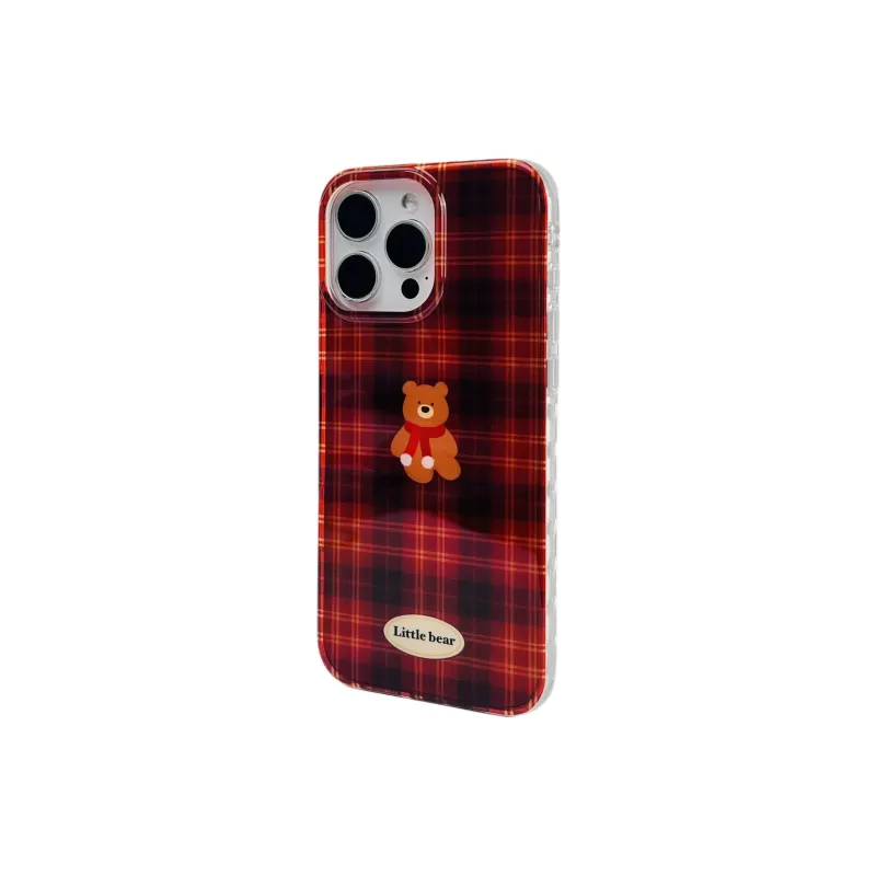 Wei Xin Acrylic Material Red Plaid Bear Phone Cases Compatible With IPhone 16/15 Pro Max/Apple 13/14 Pro/Max-2
