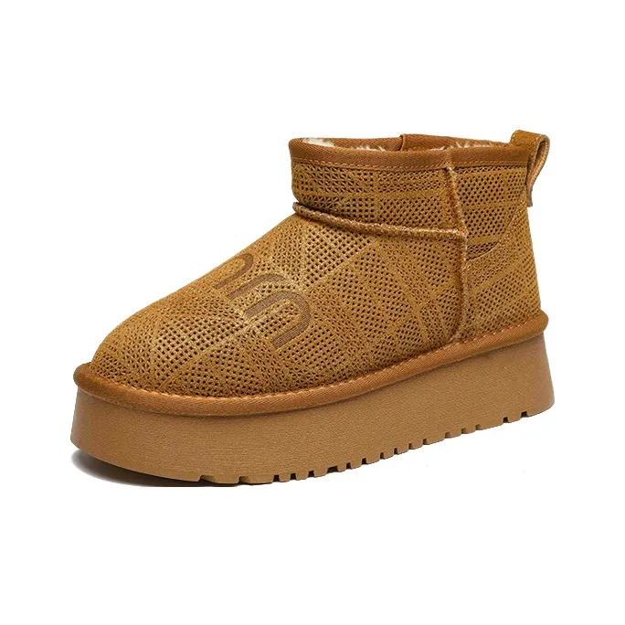 15 MINS Warm Short Platform Height Increasing Snow Boots Women's Brown-2