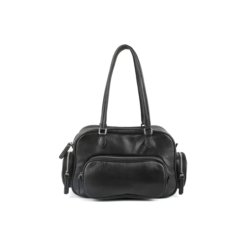YOCAMU Sheepskin Handbag Women's Coffee/Black-9