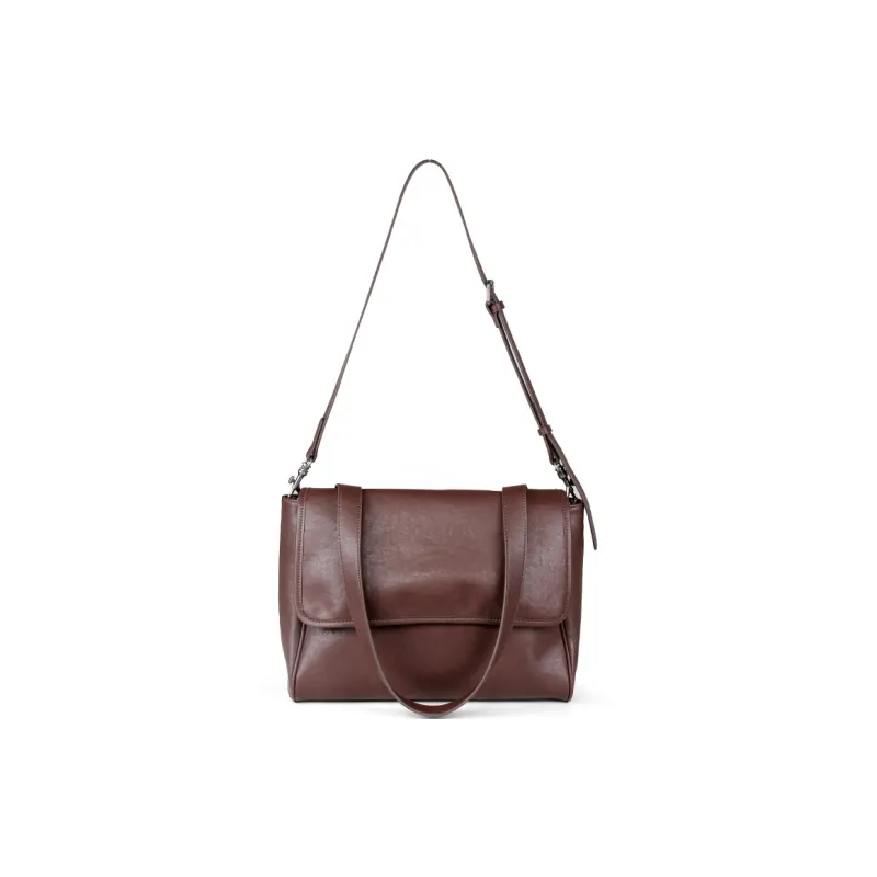 YOCAMU Vegetable Tanned Cow Leather Shoulder Bag Women's Coffee/Black-2