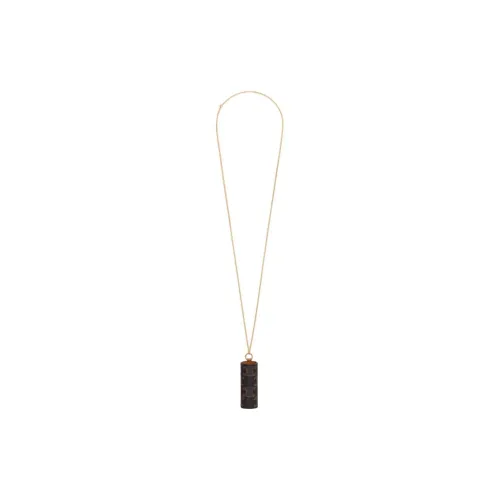 CELINE Logo Print Cow Leather Necklace Lipstick Box Portable # Tawny