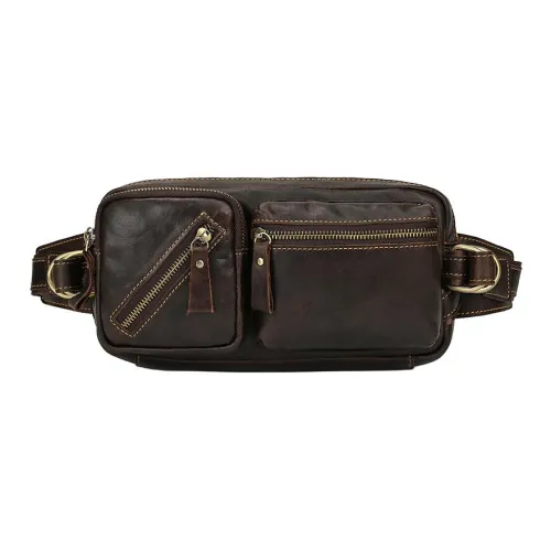 DOSRFINI Cow Leather Fanny Pack Regular Men's Dark Coffee Smooth Finish/Coffee Grained/Coffee Smooth Finish/Black