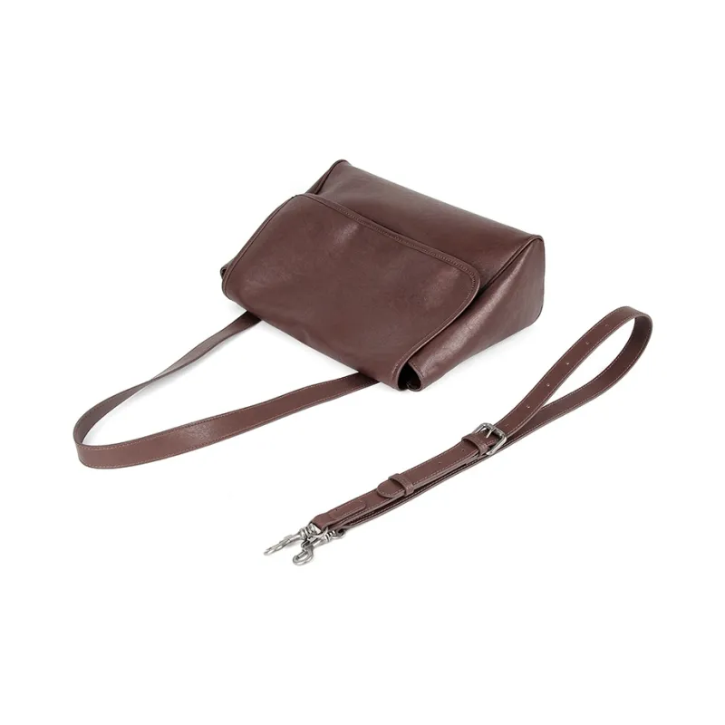 YOCAMU Vegetable Tanned Cow Leather Shoulder Bag Women's Coffee/Black-3