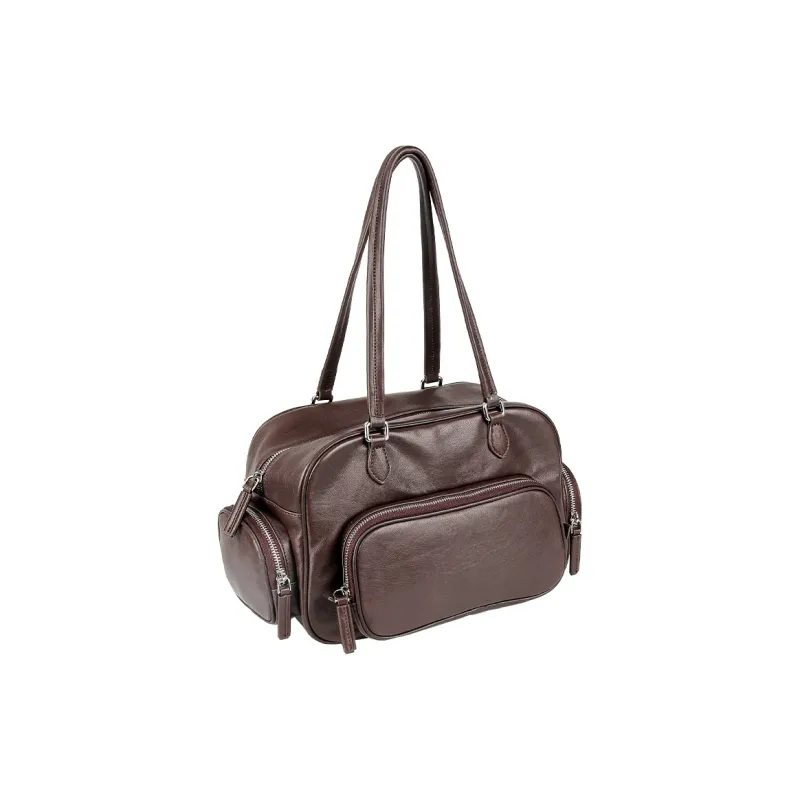YOCAMU Sheepskin Handbag Women's Coffee/Black-0