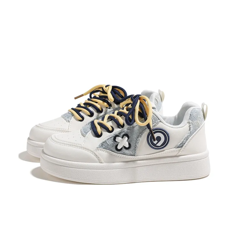 HUANQIU Wear Resistant Lightweight And Balanced Low Top Skateboard Shoes Women's White Blue-1
