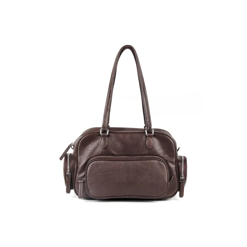 YOCAMU Sheepskin Handbag Women's Coffee/Black-2