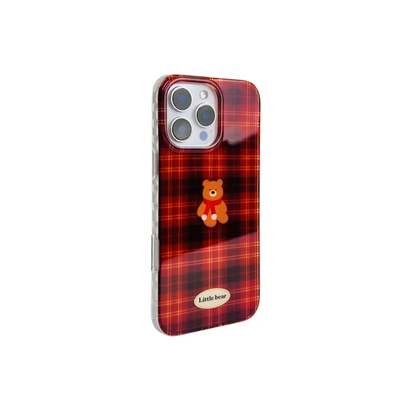 Wei Xin Acrylic Material Red Plaid Bear Phone Cases Compatible With IPhone 16/15 Pro Max/Apple 13/14 Pro/Max-1