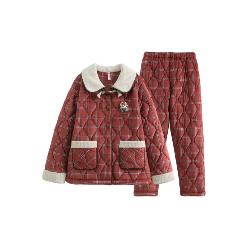 FENTENG Pajama Set Women's Red Plaid-0