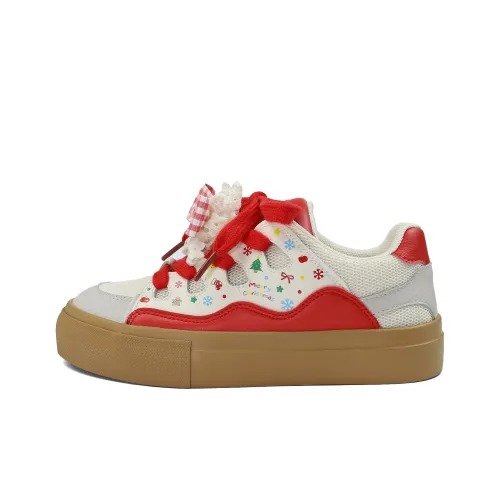 B10CROWN Slip-Resistant Lightweight Breathable Low-Top Skateboard Shoes Women's Christmas Red