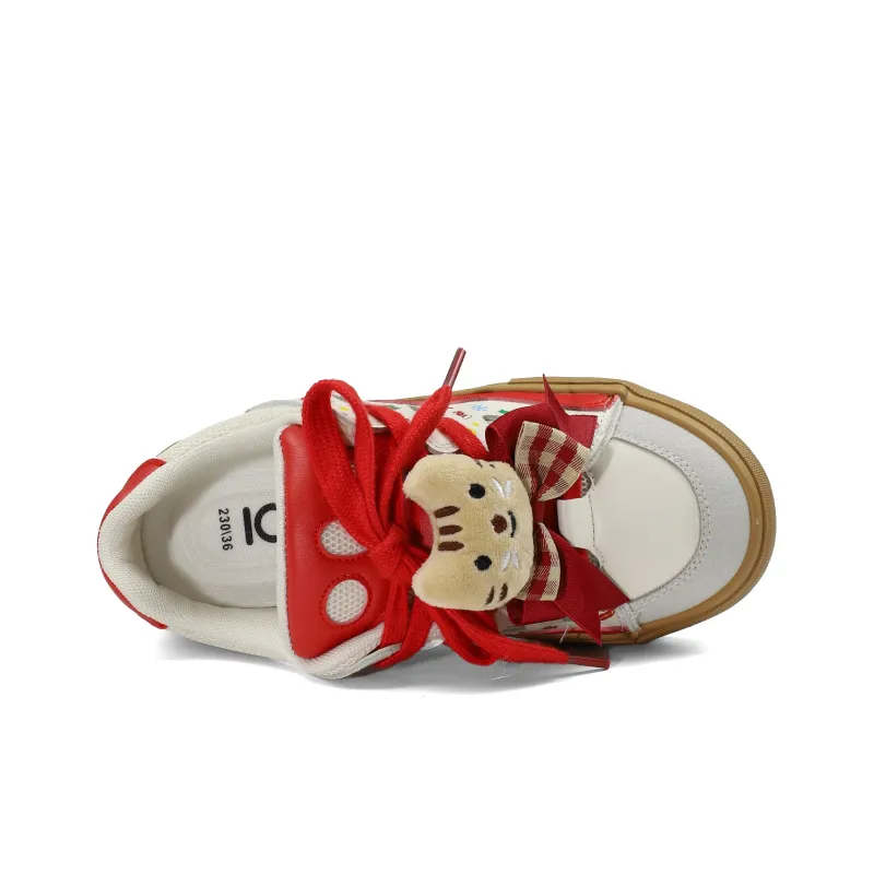 B10CROWN Anti Slip And Wear Resistant Breathable Low Top Skateboard Shoes Women's Christmas Red-4