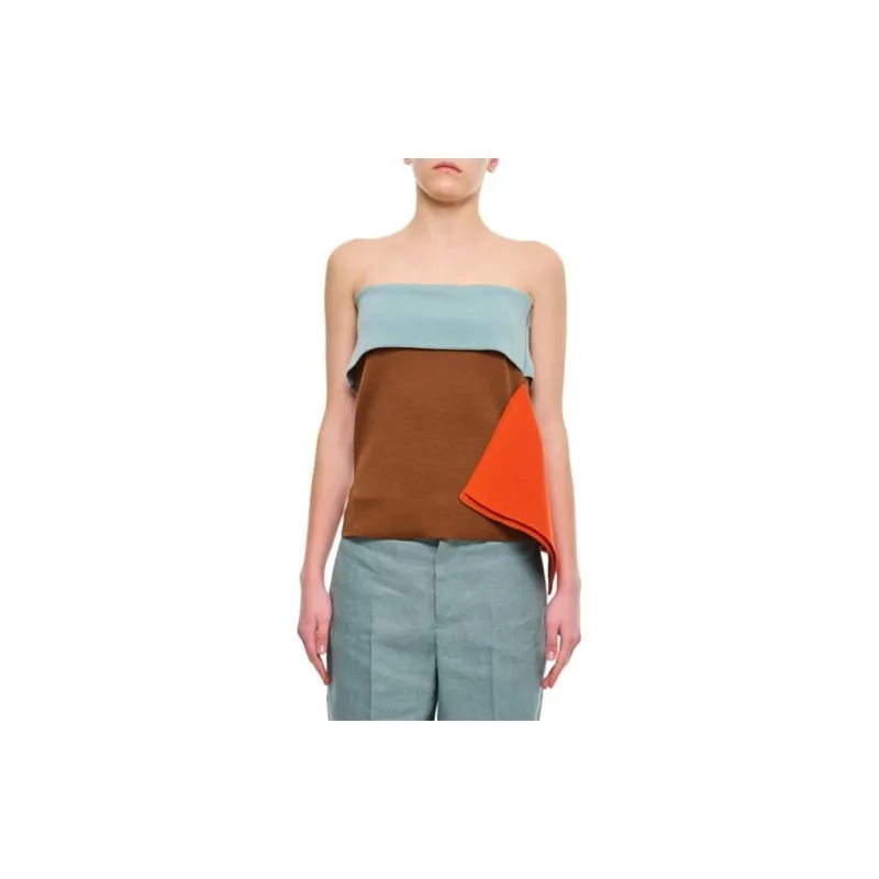 FENDI Asymmetric Draped Color Block Bustier Top-2