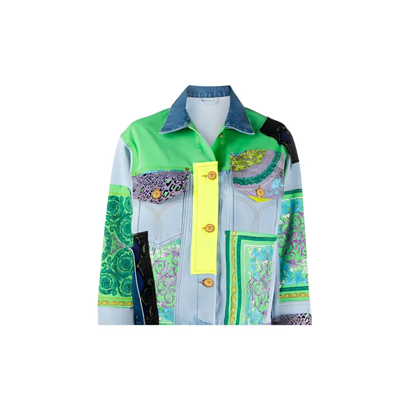 VERSACE Patchwork Denim Jacket 'Multicolor'-4