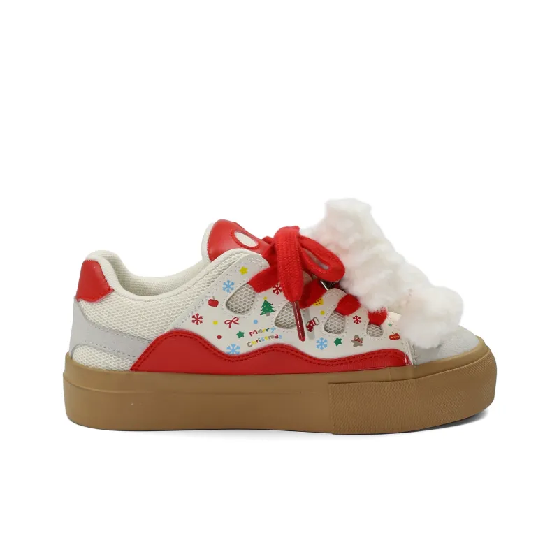 B10CROWN Anti Slip And Wear Resistant Lightweight Low Top Skateboard Shoes Women's Christmas Red-1