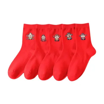 XIANSINIAO Mid Calf Socks Unisex 5 Pack China Red