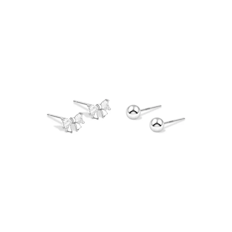 KUMET Sterling Silver Stud Earrings Women's Couple Anniversary Gift-0