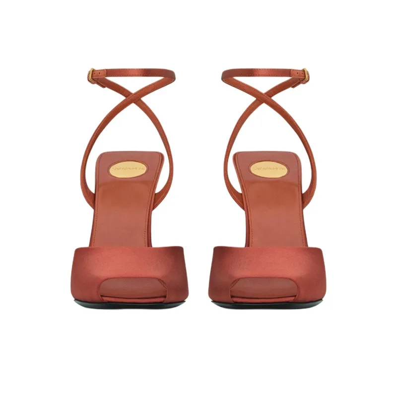 SAINT LAURENT Scandale Wedge Heel High Heels 11cm Women's Deep Rusty-3