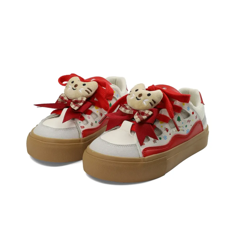 B10CROWN Anti Slip And Wear Resistant Breathable Low Top Skateboard Shoes Women's Christmas Red-3