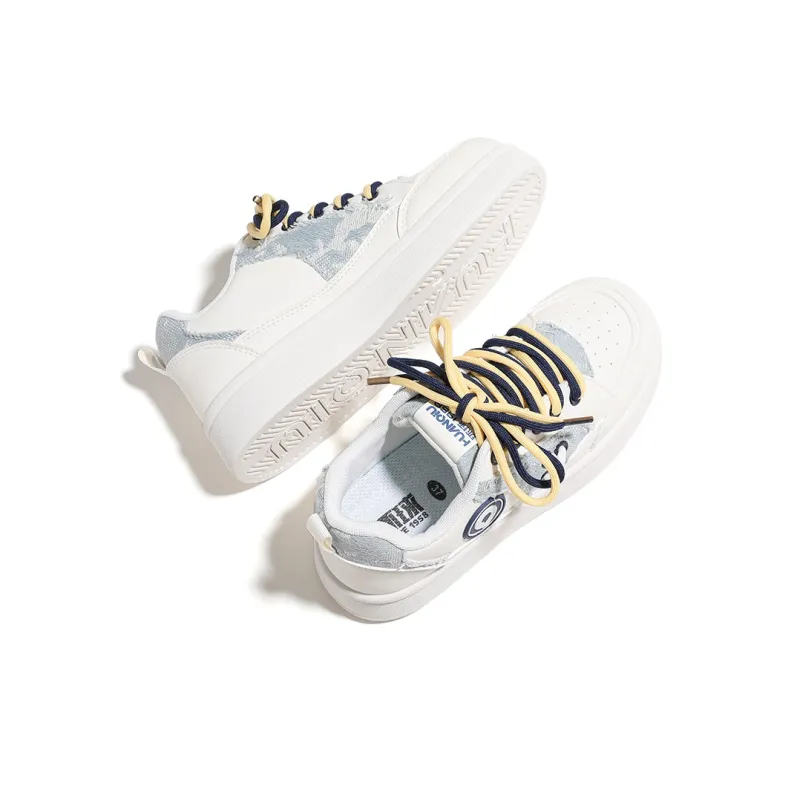 HUANQIU Wear Resistant Lightweight And Balanced Low Top Skateboard Shoes Women's White Blue-4