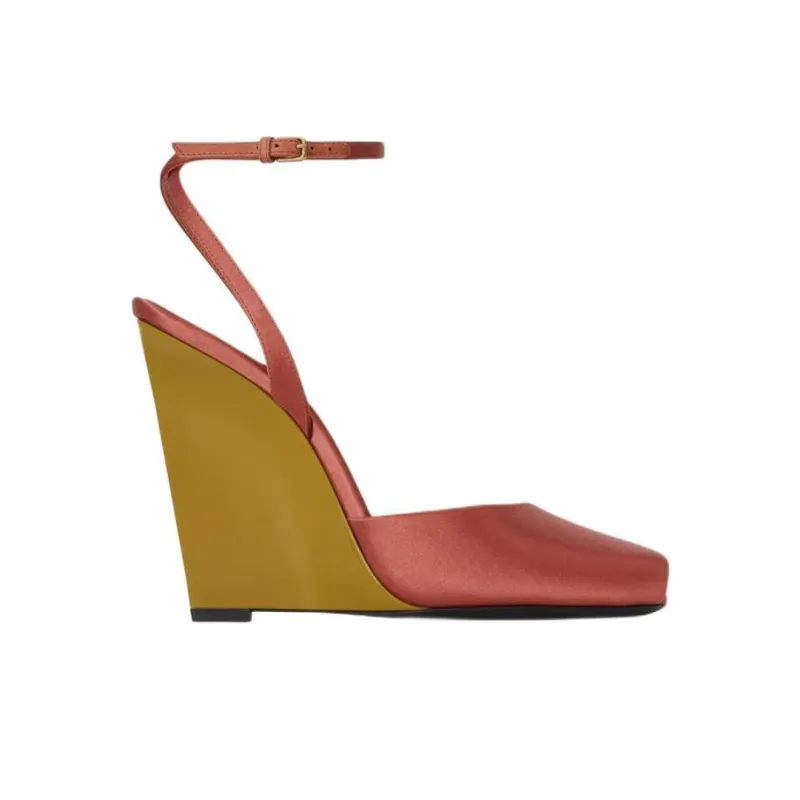 SAINT LAURENT Scandale Wedge Heel High Heels 11cm Women's Deep Rusty-1