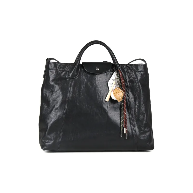 YOCAMU Cow Leather Handbag Crossbody Bag Women's Black-5