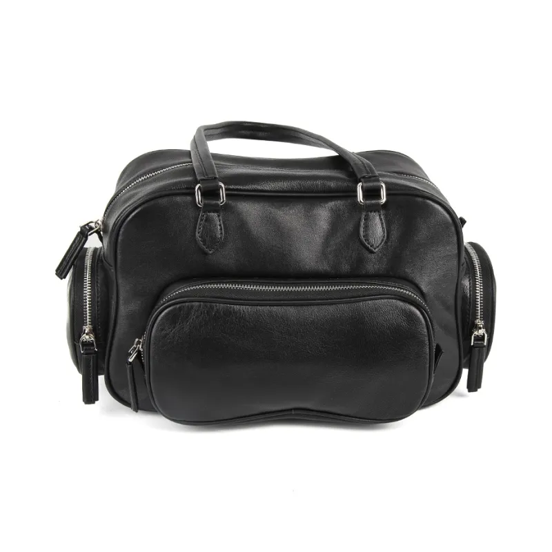 YOCAMU Sheepskin Handbag Women's Coffee/Black-8